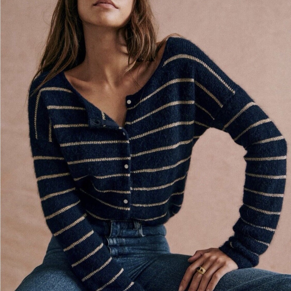 Sezane Gaspard Cardigan Marine/Dore Size M NWT